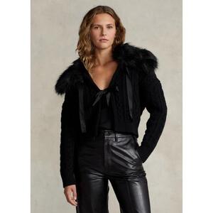 [해외] 랄프로렌 Faux Fur Collar Aran Wool Blend Cardigan 631309_Polo_Black_Polo_Black