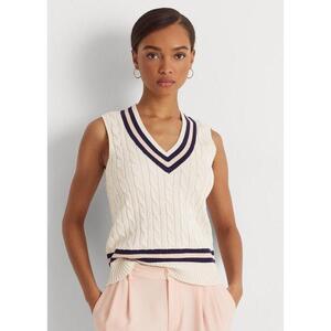 [해외] 랄프로렌 Cable Knit Cotton Cricket Sweater Vest 640824_Cream/Navy/Pink_Cream/Navy/Pink