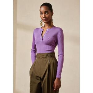 [해외] 랄프로렌 Mulberry Silk Rib Knit Henley Sweater 636687_Lilac_Lilac