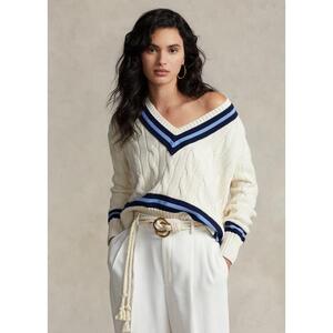[해외] 랄프로렌 Cable Knit Cotton Cricket Sweater 638624_Cream_W/_Navy_Stripe_Cream_W/_Navy_Stripe