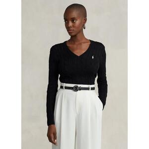 [해외] 랄프로렌 Cable Knit V Neck Sweater 365662_Polo_Black/White_Polo_Black/White