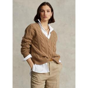 [해외] 랄프로렌 Cable Knit Wool Cashmere V Neck Sweater 621661_Collection_Camel_Melange_Collection_Camel_M