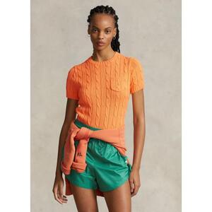 [해외] 랄프로렌 Cable Knit Cotton Short Sleeve Sweater 638739_Fair_Orange_Fair_Orange
