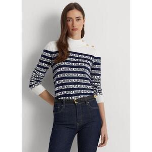 [해외] 랄프로렌 Striped Cotton Blend Mockneck Sweater 637575_White/French_Navy_White/French_Navy