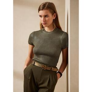 [해외] 랄프로렌 Lacquered Silk Short Sleeve Sweater 636700_Platinum_Platinum