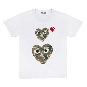 [해외] Comme des Garcons Play T-Shirt with Camo Double Heart (White) [꼼데가르송 티셔츠] (play-t-shirt-with-camo-double-heart-white)
