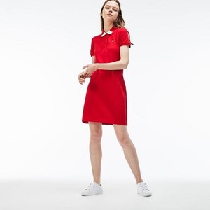 [해외] Lacoste Womens Slim Fit Bicolor Polo Collar Stretch Mini Pique Dress [라코스테원피스] RED/FLOUR (EF3060_MJG_20)