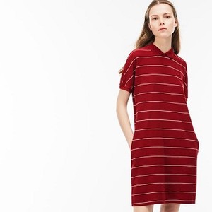 [해외] Lacoste Womens Striped Honeycomb Cotton Polo Dress [라코스테원피스] DEEP RED/VANILLA (EF3076_PJQ_20)