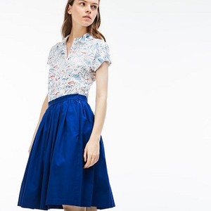 [해외] Lacoste Womens Texturized Cotton Gathered Mid-Length Skirt [라코스테원피스] HERITAGE BLUE (JF2989_Z7Z_20)