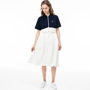 [해외] Lacoste Womens Zip Colorblock Cotton Petit Pique Polo Dress [라코스테원피스] AQUATIC/FLOUR (EF3064_U82_20)