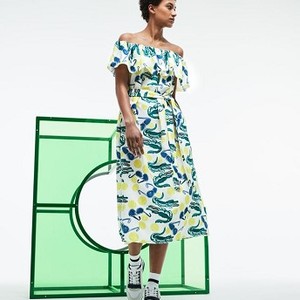 [해외] Lacoste Womens Fashion Show MM Collab Print Knit Flounced Bustier Dress [라코스테원피스] WHITE/GIPSY BLUE-FLASH RE (EF7803_D59_20)