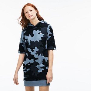 [해외] Lacoste Womens LIVE Hooded Camouflage Fleece Sweatshirt Dress [라코스테원피스] MILL BLUE/MULTICO (EF2901_TQ7_20)