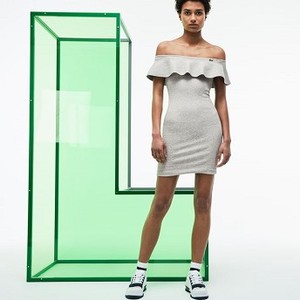 [해외] Lacoste Womens Fashion Show Cotton Knit Flounced Bustier Dress [라코스테원피스] SILVER GREY CHINE (EF9444_CCA_20)