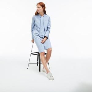 [해외] Lacoste Womens LIVE Bow Neck Striped Poplin Shirt Dress [라코스테원피스] CAVIAR/FLOUR-NAVY BLUE (EF2893_LZM_20)