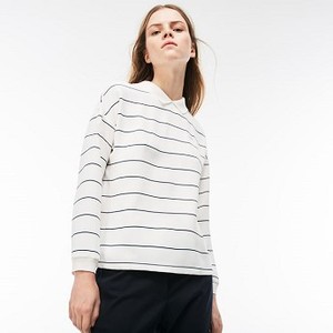 [해외] Lacoste Womens Polo Collar Back Zip Shirt [라코스테맨투맨] FLOUR/MARINO (CF3902_L8U_24)