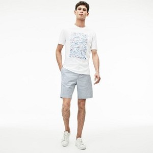 [해외] Lacoste Mens Regular Fit Striped Cotton Seersucker Bermuda Shorts [라코스테바지] white/navy blue (FH4678_522_20)