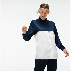 [해외] Lacoste Womens Regular Fit Bicolor Flowing Pique Shirt [라코스테맨투맨] AZURITE/FLOUR (CF8928_V2Y_24)