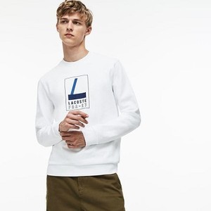 [해외] Mens Crew Neck Print Fleece Sweatshirt [라코스테 LACOSTE] white/navy blue (SH9212-51-522)