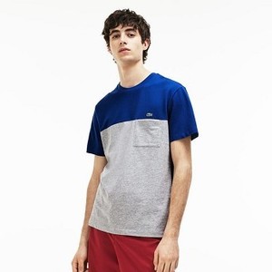 [해외] Mens Crew Neck Colorblock Mini Pique Jersey T-shirt [라코스테 LACOSTE] grey chine/blue (TH3161-51-U23)