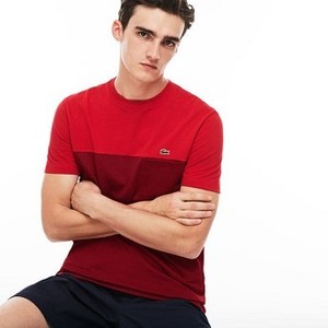 [해외] Mens Crew Neck Colorblock Mini Pique Jersey T-shirt [라코스테 LACOSTE] bordeaux/red (TH3161-51-MA6)