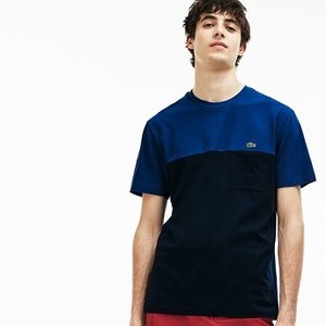 [해외] Mens Crew Neck Colorblock Mini Pique Jersey T-shirt [라코스테 LACOSTE] navy blue/blue (TH3161-51-PMY)