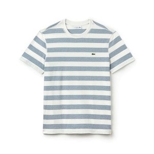 [해외] Mens Crew Neck Striped Cotton T-Shirt [라코스테 LACOSTE] white/blue (TH3247-51-MLD)