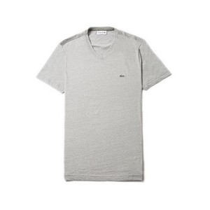 [해외] Mens V-Neck Pinstriped Cotton Jersey T-shirt [라코스테 LACOSTE] army/flour (TH6810-51-CJG)