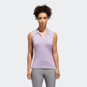 [해외] Womens Golf Ultimate365 Stripe Sleeveless Polo Shirt [아디다스 탱크탑] Clear Lilac (CW6663)