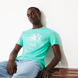 [해외] Mens Olympic Heritage Collection T-shirt [라코스테 반팔,폴로티] Turquoise/White (TH4183-51)