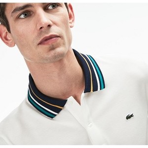 [해외] Mens Slim Fit Striped Contrast Collar Petit Pique Polo [라코스테 반팔,폴로티] White (PH9431-51)