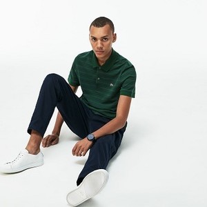 [해외] Mens Regular Fit Striped Cotton Petit Pique Polo [라코스테 반팔,폴로티] Green/Blue (PH9430-51)