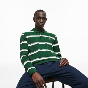 [해외] Mens Regular Fit Striped Petit Pique Polo [라코스테 반팔,폴로티] Green/White (PH9441-51)