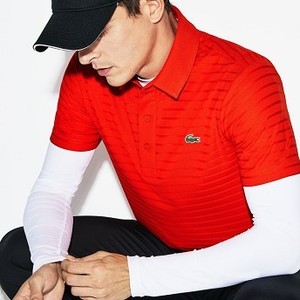 [해외] Mens SPORT Golf Striped Tech Jacquard Jersey Polo Shirt [라코스테 반팔,폴로티] POMEGRENATE (DH8132-51)