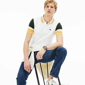 [해외] Mens Slim Fit Stretch Pima Polo Shirt [라코스테 반팔,폴로티] White/Khaki Green/Yellow (PH4223-51)
