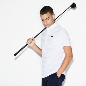 [해외] Mens SPORT Golf Striped Tech Jacquard Jersey Polo Shirt [라코스테 반팔,폴로티] White (DH8132-51)