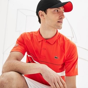 [해외] Mens SPORT Novak Djokovic Collection Stretch Polo [라코스테 반팔,폴로티] Red/Black/White (DH3382-51)