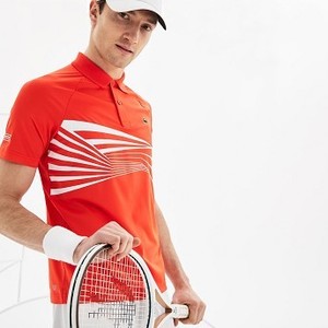 [해외] Mens SPORT Novak Djokovic Collection Tech Jersey Polo [라코스테 반팔,폴로티] Red/White (DH3387-51)