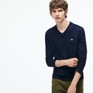 [해외] Mens V-Neck Pima Cotton Jersey T-shirt [라코스테 반팔,폴로티] Navy Blue (TH6711-51)