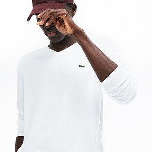 [해외] Mens V-Neck Pima Cotton Jersey T-shirt [라코스테 반팔,폴로티] White (TH6711-51)