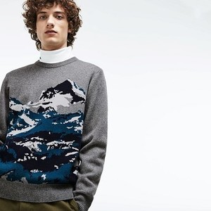 Mens Crew Neck Alpine Print Wool And Cotton Jacquard Sweater [라코스테 스웨터] (AH9201-51)