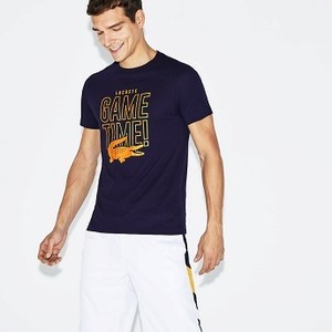 Mens SPORT Game Time Crew Neck Jersey Tennis T-shirt [라코스테 반팔,폴로티] Navy Blue/Orange-EH6 (Selected colour) (TH9473-51)