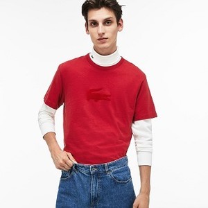 Mens Crew Neck Oversized Crocodile Jersey T-shirt [라코스테 반팔,폴로티] Red-6H5 (Selected colour) (TH9364-51)