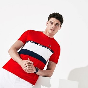 Mens SPORT Color-Block Pique T-shirt [라코스테 반팔,폴로티] Red/White/Navy Blue-YY2 (Selected colour) (TH8427-51)