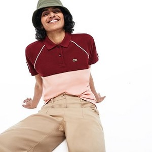 Womens Slim Fit Petit Pique Polo Shirt [라코스테 반팔,폴로티] Bordeaux/Light Pink/White-86B (Selected colour) (PF3960-51)