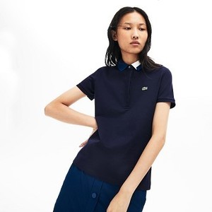 Womens Slim Fit Stretch Pique Polo Shirt [라코스테 반팔,폴로티] Navy Blue-166 (Selected colour) (PF8660-51)