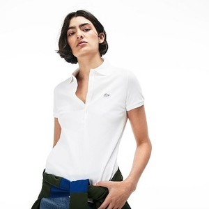 Womens Slim Fit Stretch Mini Cotton Pique Polo Shirt [라코스테 반팔,폴로티] White-001 (Selected colour) (PF7845-51)