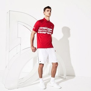 Mens SPORT Novak Djokovic Stretch Print Jersey Polo [라코스테 반팔,폴로티] Red/White-4FG (Selected colour) (DH7974-51)