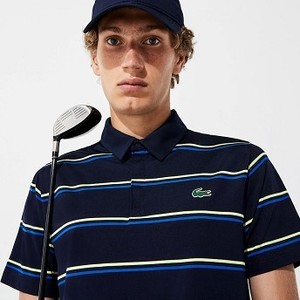 Mens SPORT Striped Breathable Jersey Golf Polo [라코스테 반팔,폴로티] Navy Blue/Blue/Flashy Yellow-4CS (Selected colour) (DH8607-51)