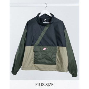 [해외]Nike Plus color block cropped overhead jacket in khaki and black [나이키자켓] Black (1695410)