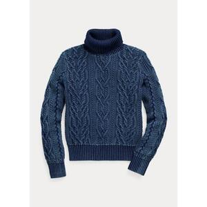 [해외] 랄프로렌 Aran Knit Cotton Turtleneck Sweater 634553_Mid_Indigo_Mid_Indigo